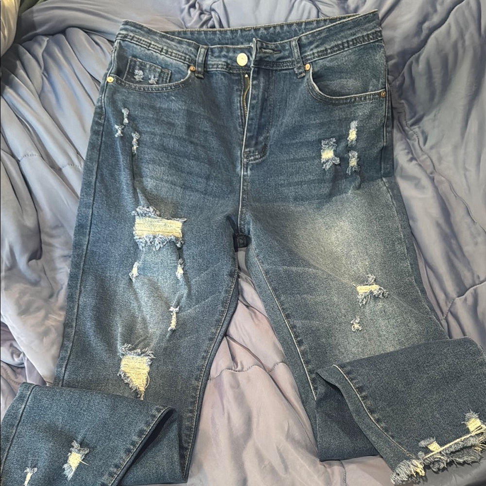 Distressed Blue Jeans